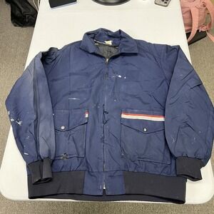 60s/70s Brookfield Work Jacket Men 44 Navy Blue Distressed Union Made Zip Bomber